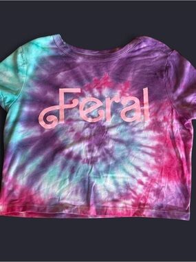 Tie-Dye 'Feral' Graphic Tee in Purple and Aqua